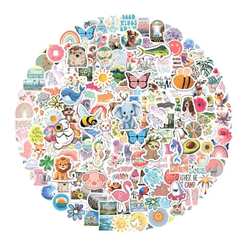 Eoaod 200 piece pack of cute colorful cartoon stickers for kids water bottles