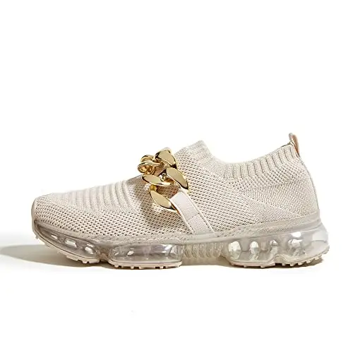 LUCKY STEP women's air cushion mesh sneakers in beige