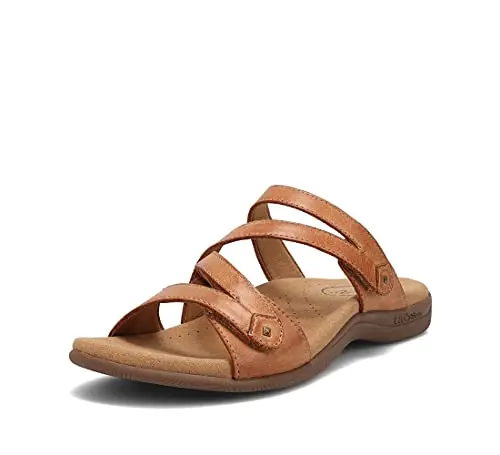 Taos Double U women's leather sandal with two adjustable straps in caramel