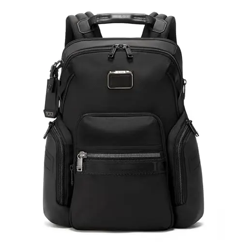 Tumi Alpha Bravo Navigation Backpack showing front U-zip pockets