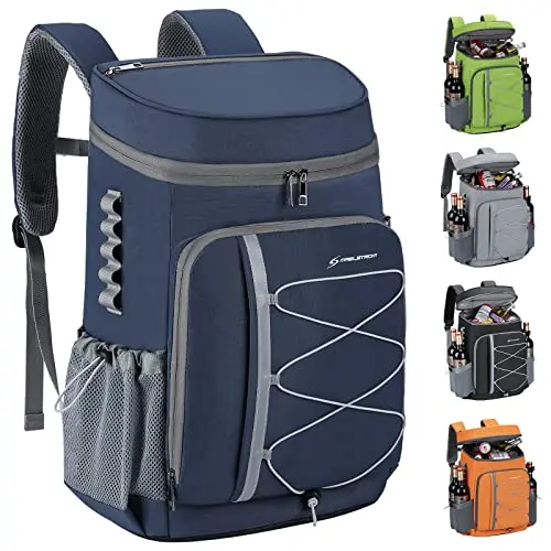 Maelstrom Blue insulated backpack cooler with chest strap and side pockets
