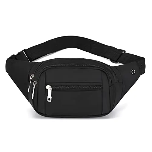 DAITET Nylon Fanny Pack in Black, showing spacious design