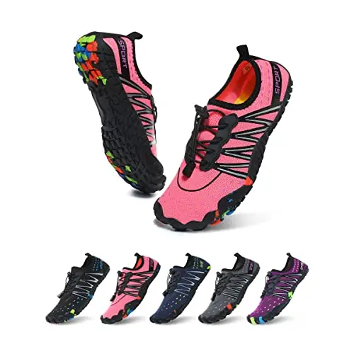 ziitop unisex barefoot swim shoes, showing a sock-like design with a textured rubber sole and drainage holes.