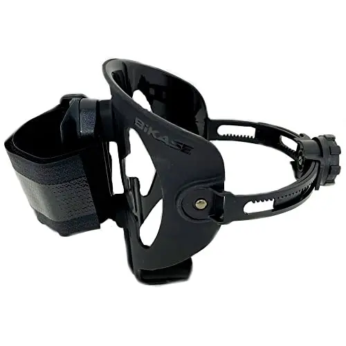BiKASE Any Bottle Cage with mounting strap wrapped around a bike frame