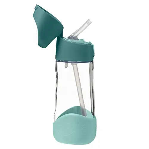 b.box triangular shaped Tritan plastic water bottle for kids in emerald green with a flip-top straw lid