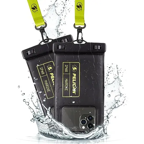 Pelican black and hi-vis yellow waterproof floating phone pouch