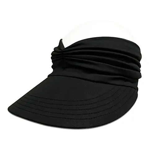 Black open-top sun visor cap with wide brim for sports
