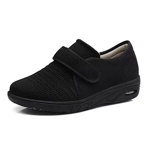 ZGDG women's wide width adjustable walking shoes for swollen feet in black