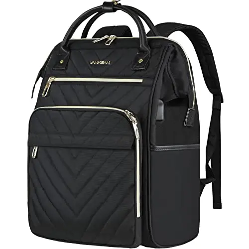 VANKEAN black floral patterned laptop backpack for women