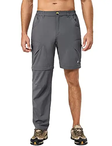 Little Donkey Andy men's stretch convertible pants in grey.