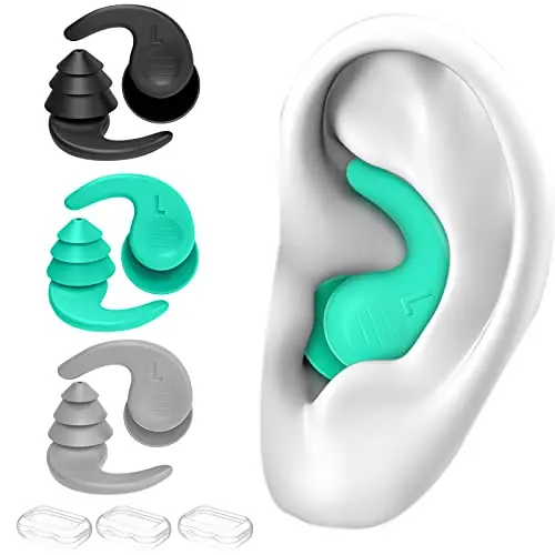 FNGXX three pairs of multicolored, soft silicone swimming earplugs in storage boxes