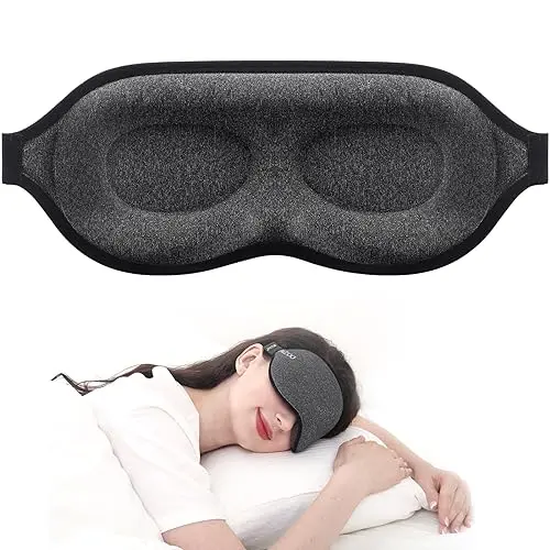 MZOO Luxury Sleep Mask in gray with black edges, showing its contoured design