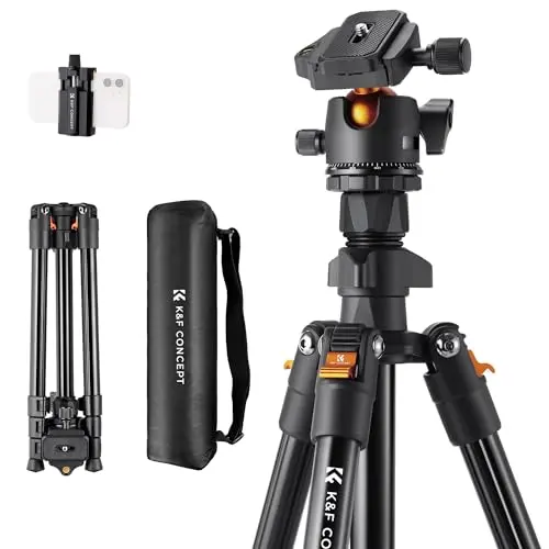 K&F CONCEPT aluminum travel tripod with orange accents