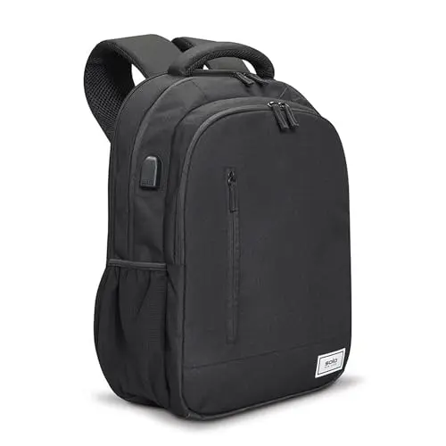 Solo New York black sleek laptop backpack with luggage strap and USB port