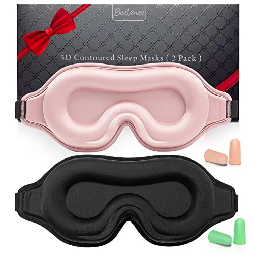 BeeVines 2-pack of pink and black sleep masks with deep 3D contours