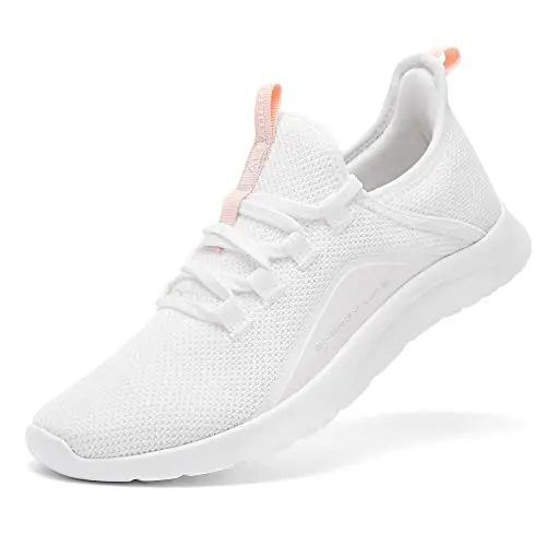 ALEADER Women's Tennis Shoes Slip On in white and peach