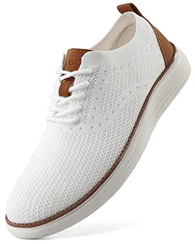VILOCY Men's Dress Sneakers in a light color with a stretchy knit mesh upper.