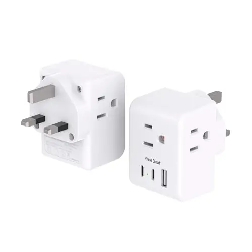 Two-pack of One Beat Type G adapters with 3 outlets and 3 USB ports