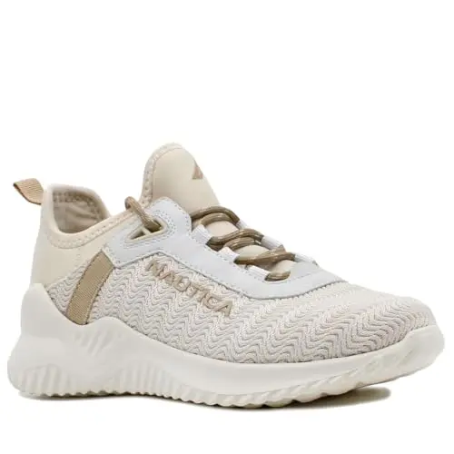 Nautica women's athletic running sneakers in a neutral nude color with mesh upper