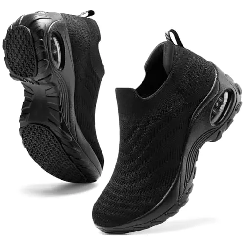 HKR Women's Walking Shoes with arch support in all black