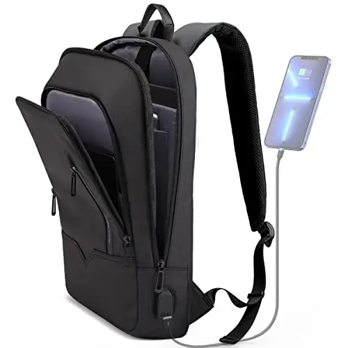 hk black slim business backpack for men with multiple compartments
