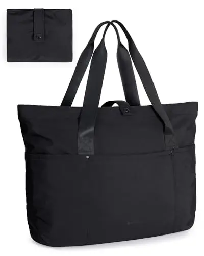 BAGSMART foldable tote bag shown both expanded and folded into its small pouch.