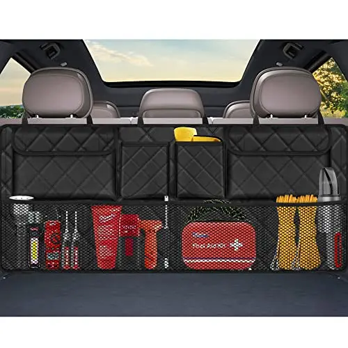 Femuar black hanging car trunk organizer with multiple pockets
