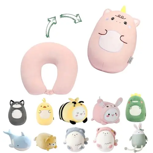 stocaggio pink unicorn-shaped travel pillow that can be deformed