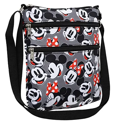 Disney Crossbody Bag Mickey & Minnie Mouse Travel Passport in Grey