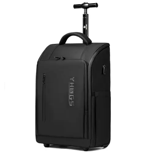 GOTECH waterproof rolling backpack showing RFID pocket and dual usage