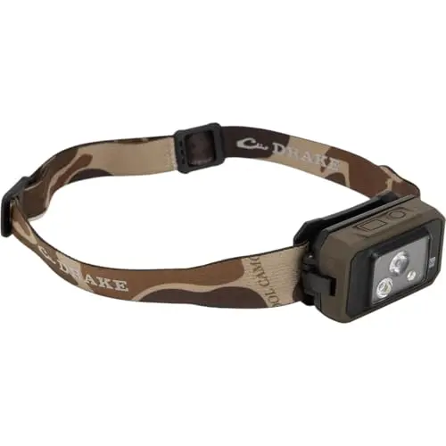 Drake Waterfowl EVO500 headlamp in camouflage style on a headband