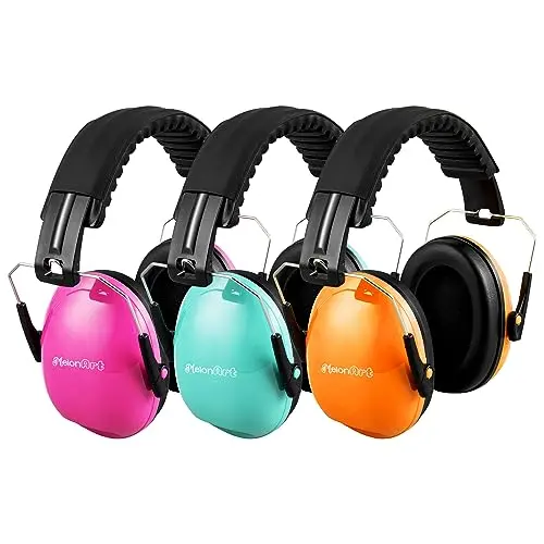MelonArt mint, pink, and orange colorful kids hearing protection