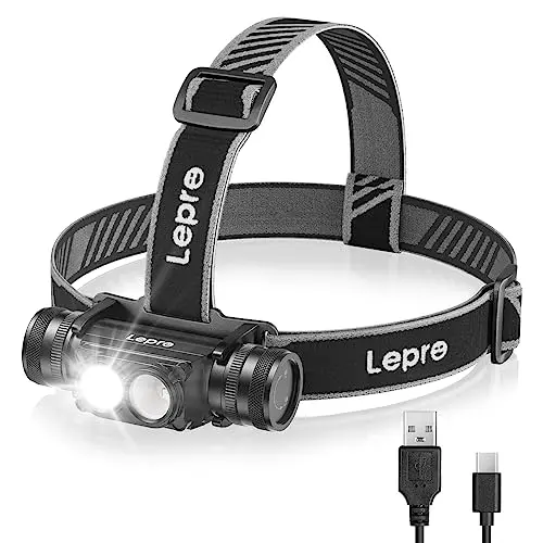 Lepro aluminum headlamp detached from its headband to be used as a handheld flashlight