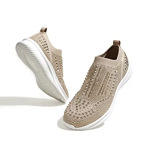 BELOS women's rhinestone slip-on mesh shoes in beige