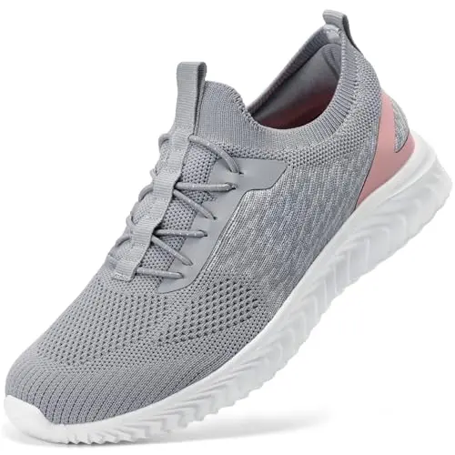 STQ Women's Slip-On Walking Sneakers in Light Grey Pink