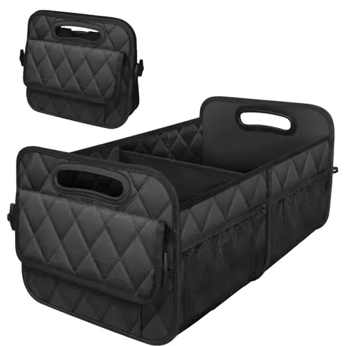 Deosk simple black trunk organizer with six large pockets.