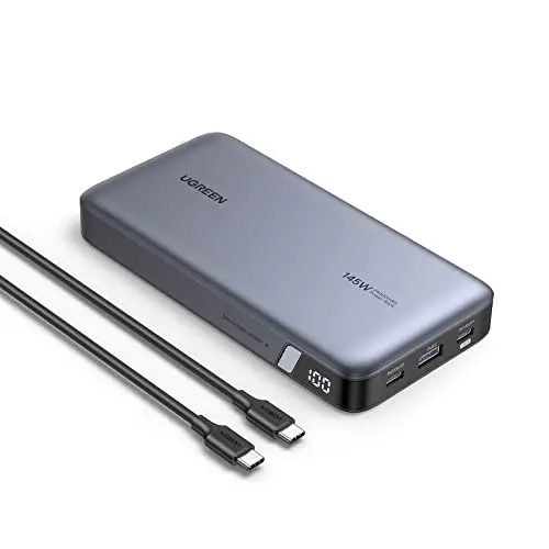UGREEN 25000mAh 145W power bank charging a laptop and phone