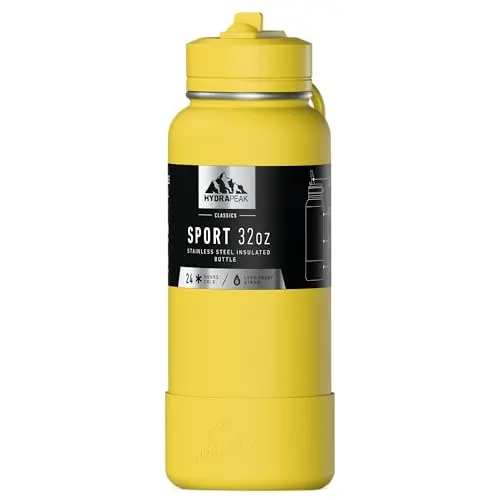 Hydrapeak 32 oz lemon yellow insulated stainless steel water bottle