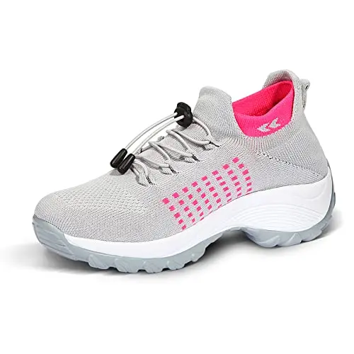 STUNAHOME Women's Orthopedic Sneakers in Gray and Pink