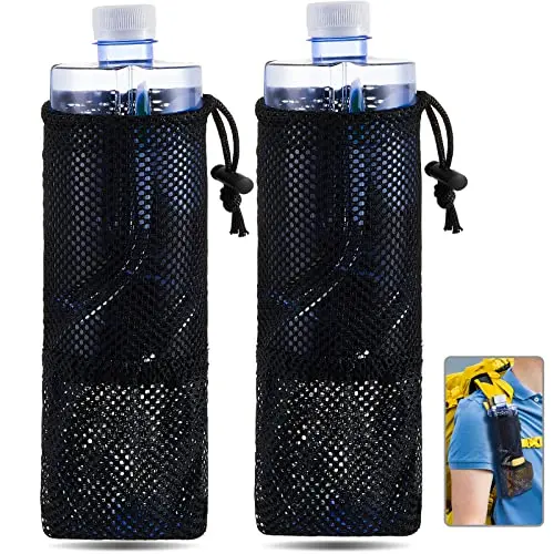 Two Riakrum foldable black mesh water bottle and snack holders.