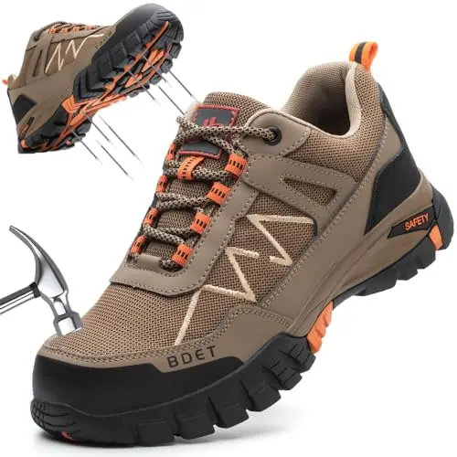 BDETIBAYE unisex brown steel toe safety sneakers
