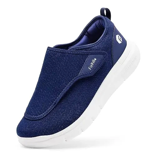FitVille Diabetic Shoes for Men Extra Wide Slip-on Shoes in Navy Blue