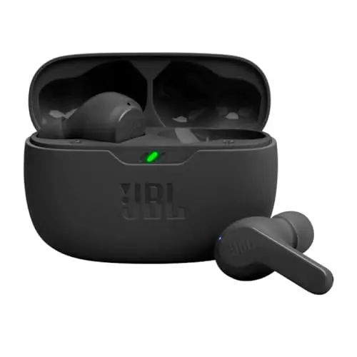 JBL Vibe Beam black true wireless earbuds with stick-closed design