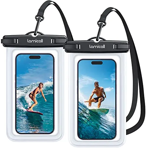 Lamicall transparent waterproof phone pouch with large locking clip
