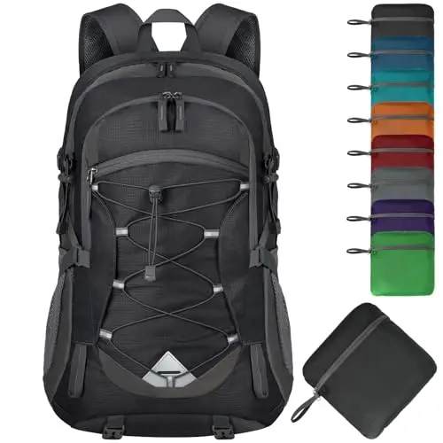 IGOLUMON Black hiking backpack showing back wet pocket access
