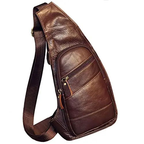 KPYWZER brown genuine leather crossbody sling bag for men and women
