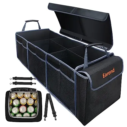 EAROND grey and black collapsible trunk organizer with cooler bag