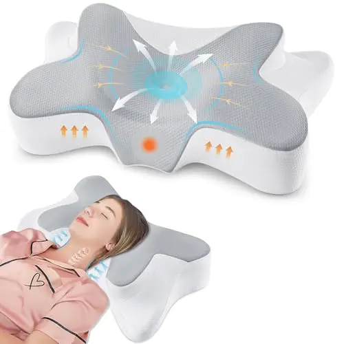 DONAMA grey contoured memory foam pillow on a bed