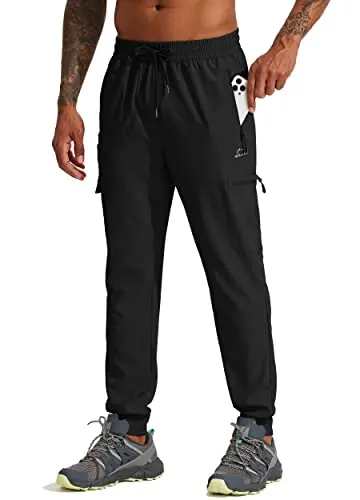Willit men's lightweight hiking pants in black, showing cargo pockets and tapered fit.
