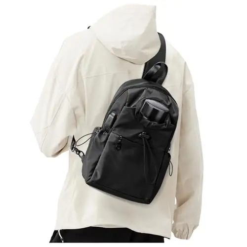 SEAFEW tactical-style sling bag showing breathable mesh back panel and side pockets